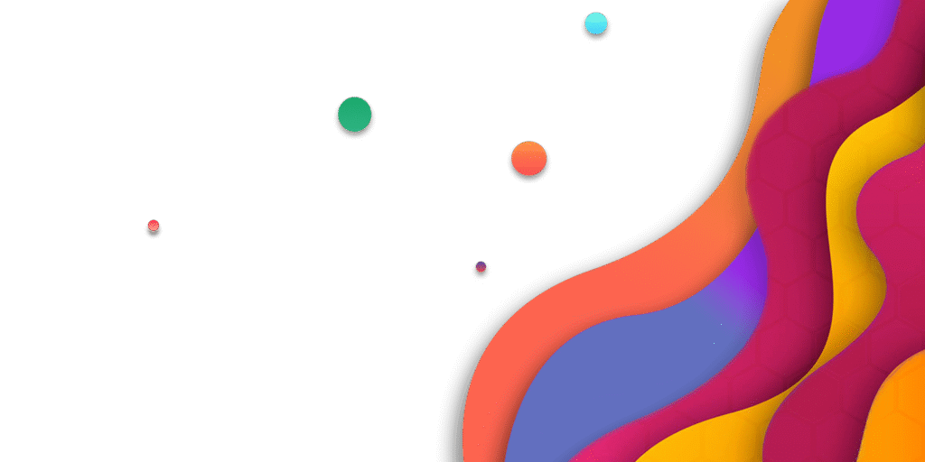 Abstract background with colorful layered shapes and floating circles.