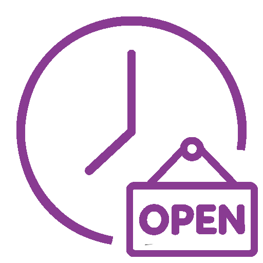Open icon: Clock with an "OPEN" sign.