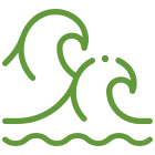 Green line icon of ocean waves.