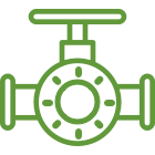Green line art of a pipe valve.