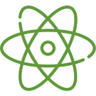 Green atom symbol, representing science.